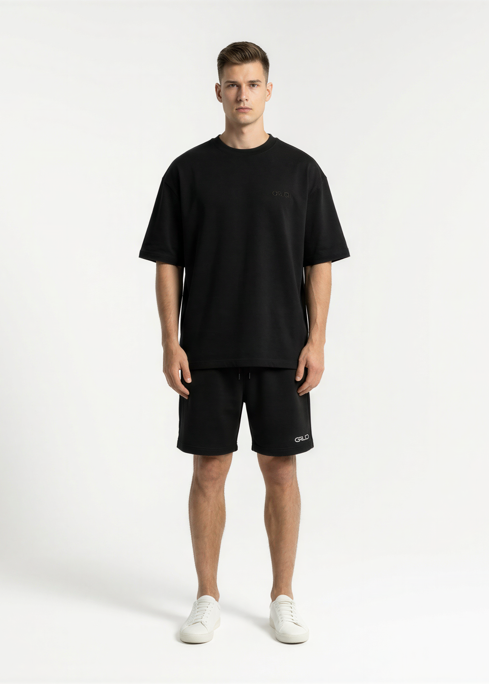 GRUD Clothing Essentials Oversized Shorts in black — heavyweight fleece, relaxed fit